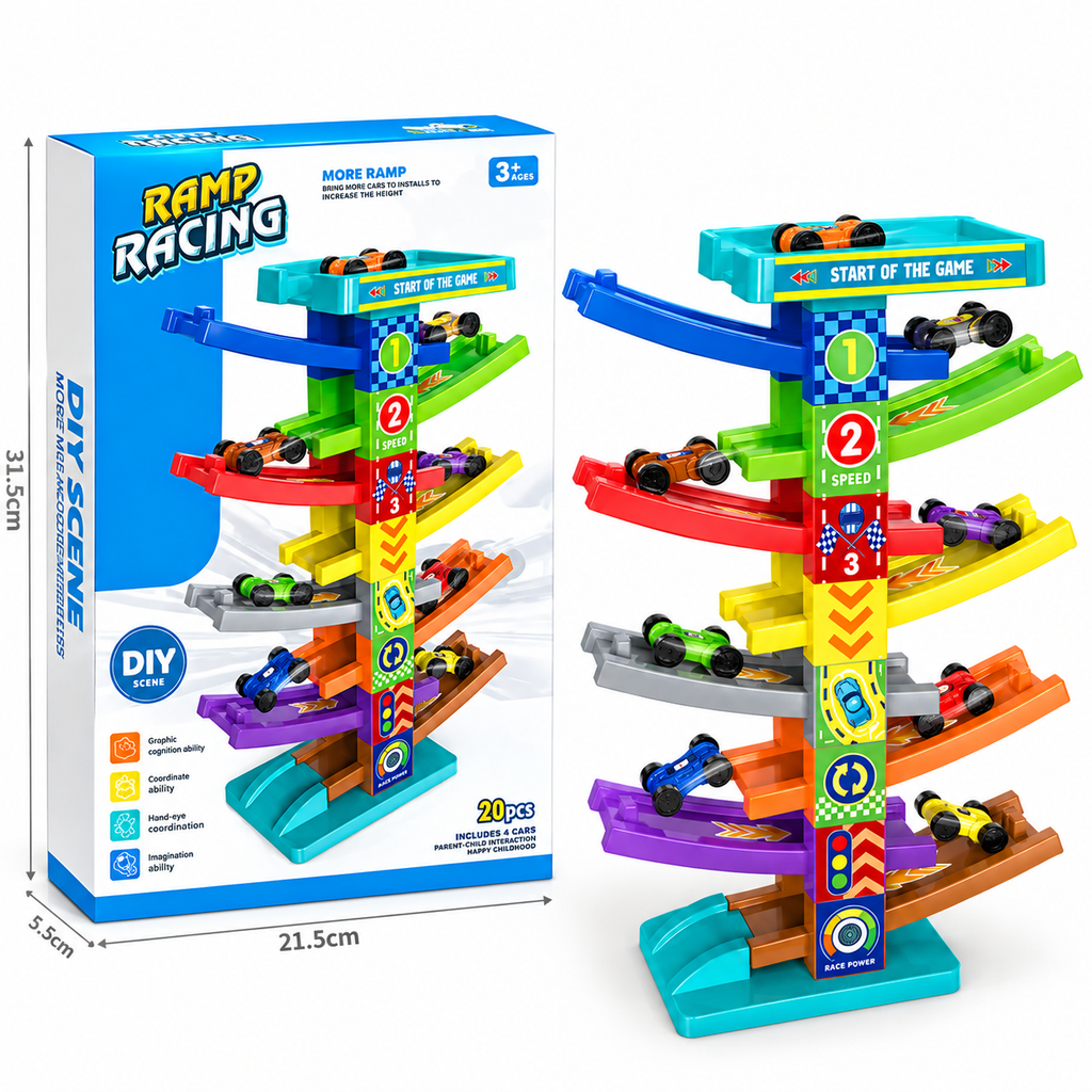 Ramp Racing DIY Car Track -
7 Level Racing Ramp Toy with 4 Mini Cars for Kids