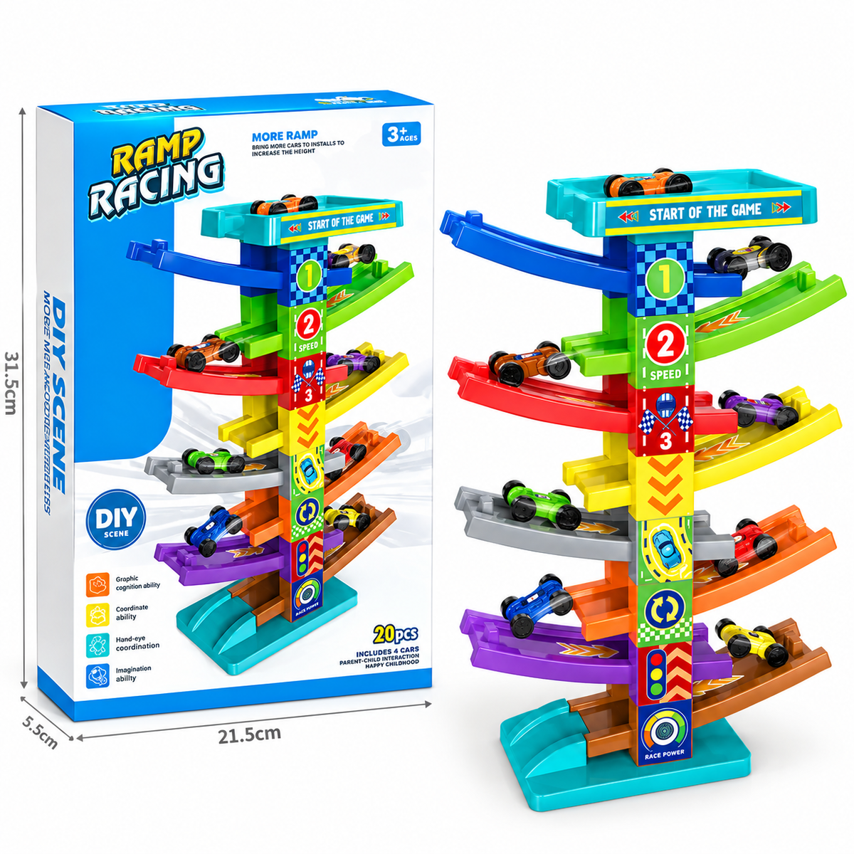 Ramp Racing DIY Car Track -
7 Level Racing Ramp Toy with 4 Mini Cars for Kids