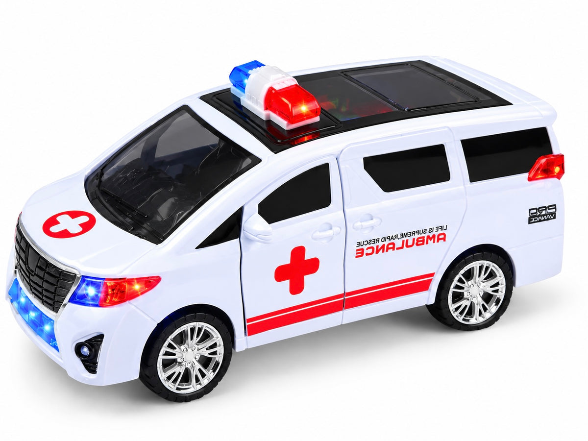 Realistic Pull Back Ambulance
Toy - Rescue Vehicle with Siren Sound, LED Lights & Openable
Doors for Kids