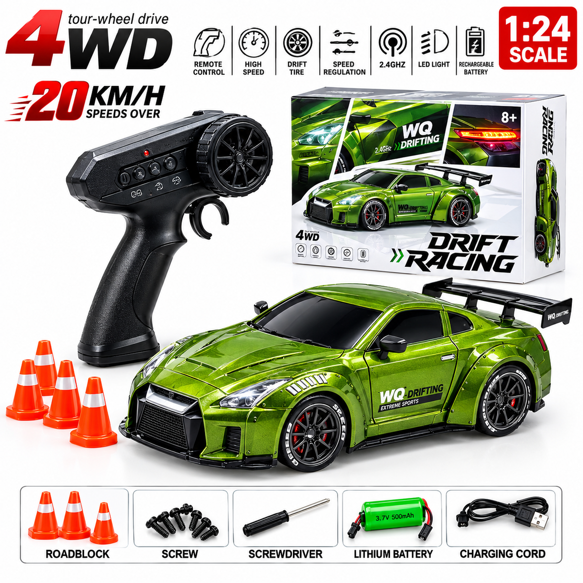 1:18 Turbo Drift Racing Remote Control
Car | Sports Car Design, 4WD Drift, Rechargeable 7.4V Battery