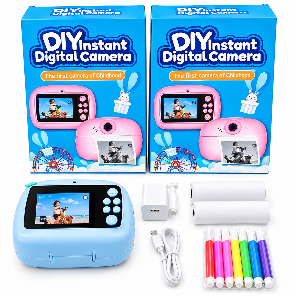 DIY Instant Print Camera for Kids - Digital Camera with Thermal Photo Printer, LCD
Screen, Paper Rolls & Color