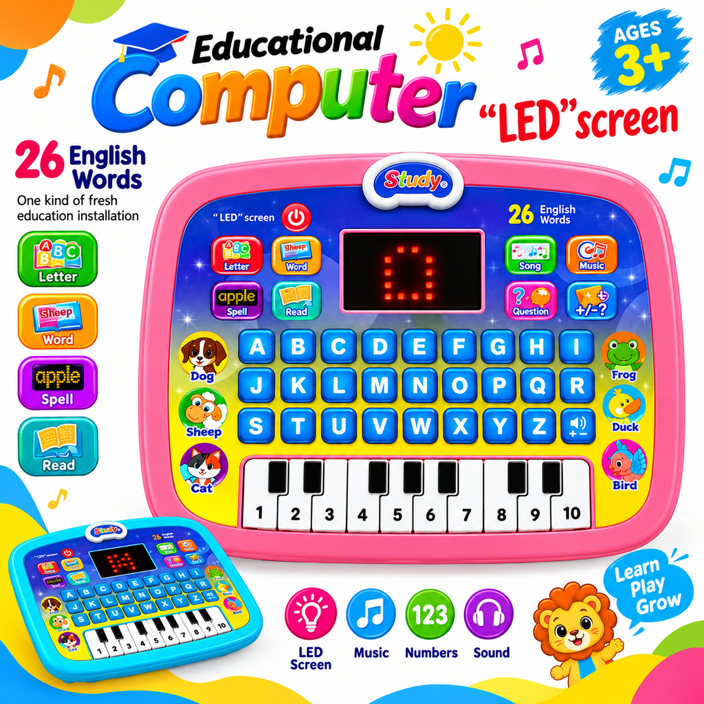 Kids Educational Learning
Computer - LED Tablet Toy with
ABC, Numbers, Piano, Music & Sounds