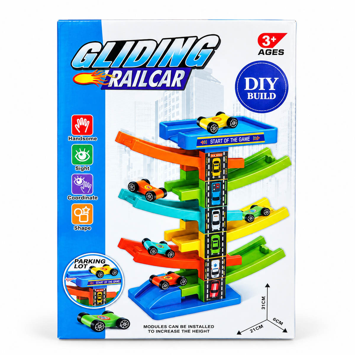 Ramp Racing DIY Car Track -
7 Level Racing Ramp Toy with 4 Mini Cars for Kids