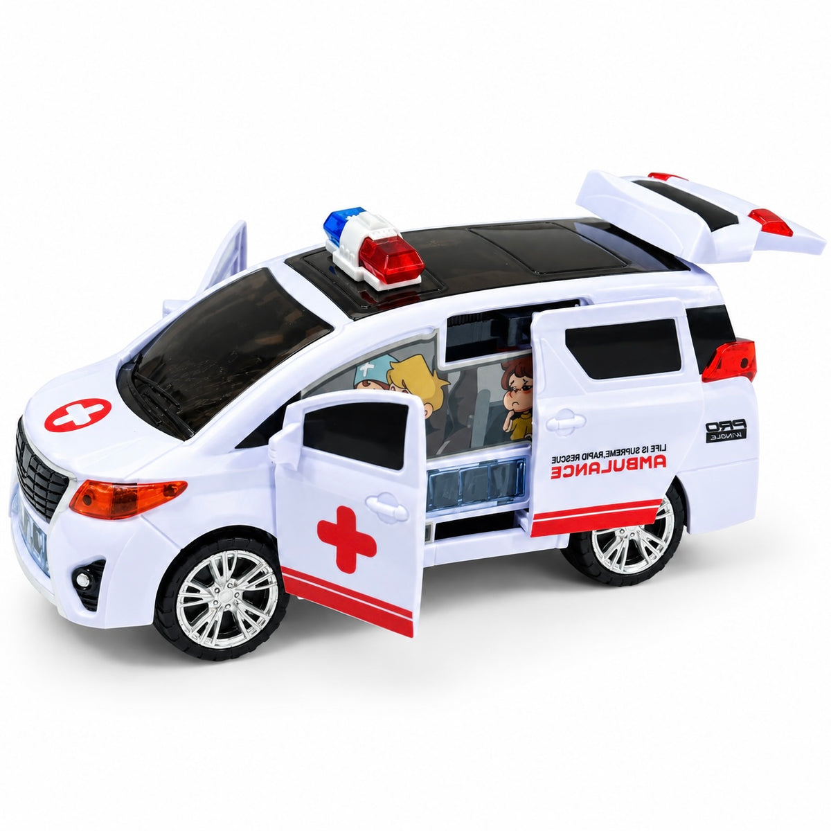 Realistic Pull Back Ambulance
Toy - Rescue Vehicle with Siren Sound, LED Lights & Openable
Doors for Kids
