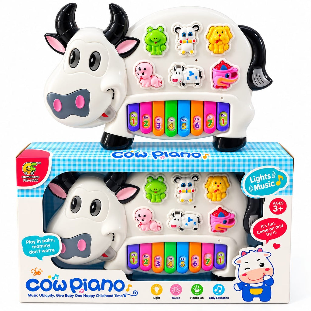 Cow Piano Musical Toy for Kids
- Early Learning Keyboard with Lights, Animal Sounds & 8 Piano
Keys