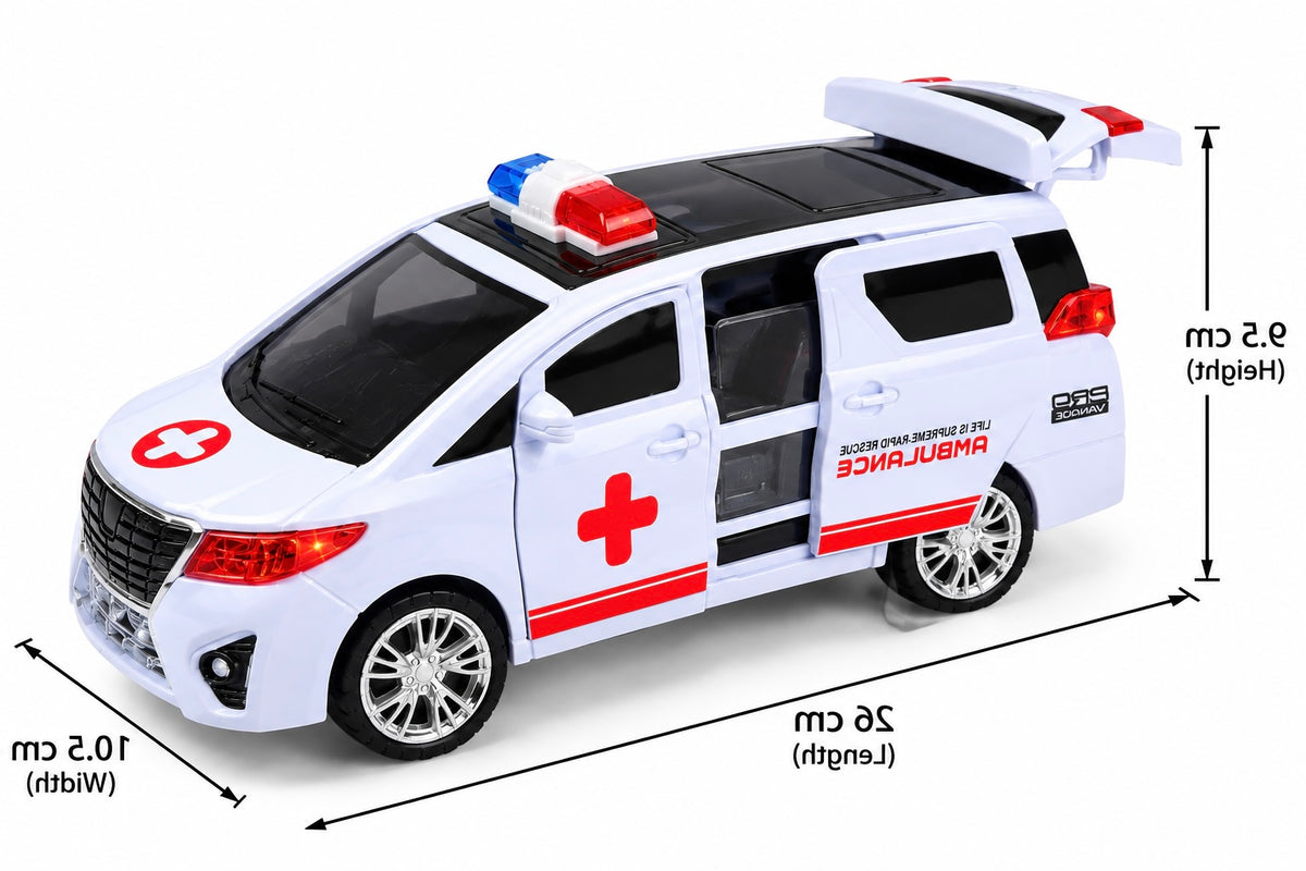 Realistic Pull Back Ambulance
Toy - Rescue Vehicle with Siren Sound, LED Lights & Openable
Doors for Kids