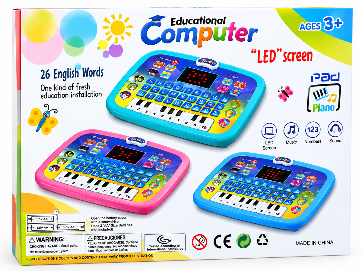 Kids Educational Learning
Computer - LED Tablet Toy with
ABC, Numbers, Piano, Music & Sounds