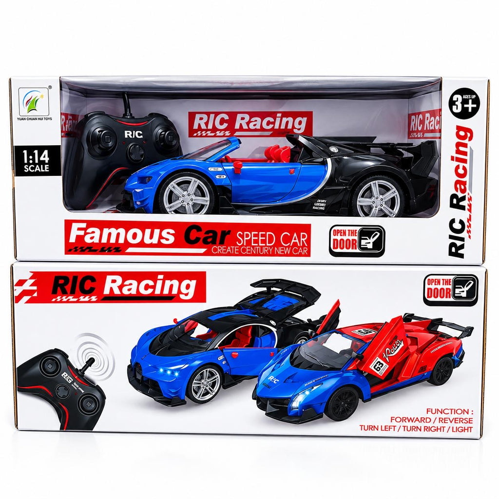 1:14 Scale Rechargeable RC Supercar Racing Toy - Remote Control Car with Openable Doors, LED Lights