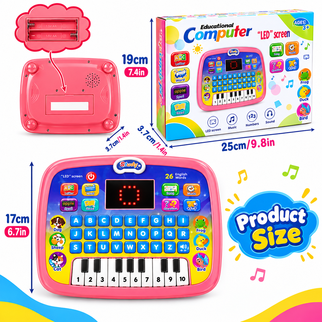 Kids Educational Learning
Computer - LED Tablet Toy with
ABC, Numbers, Piano, Music & Sounds