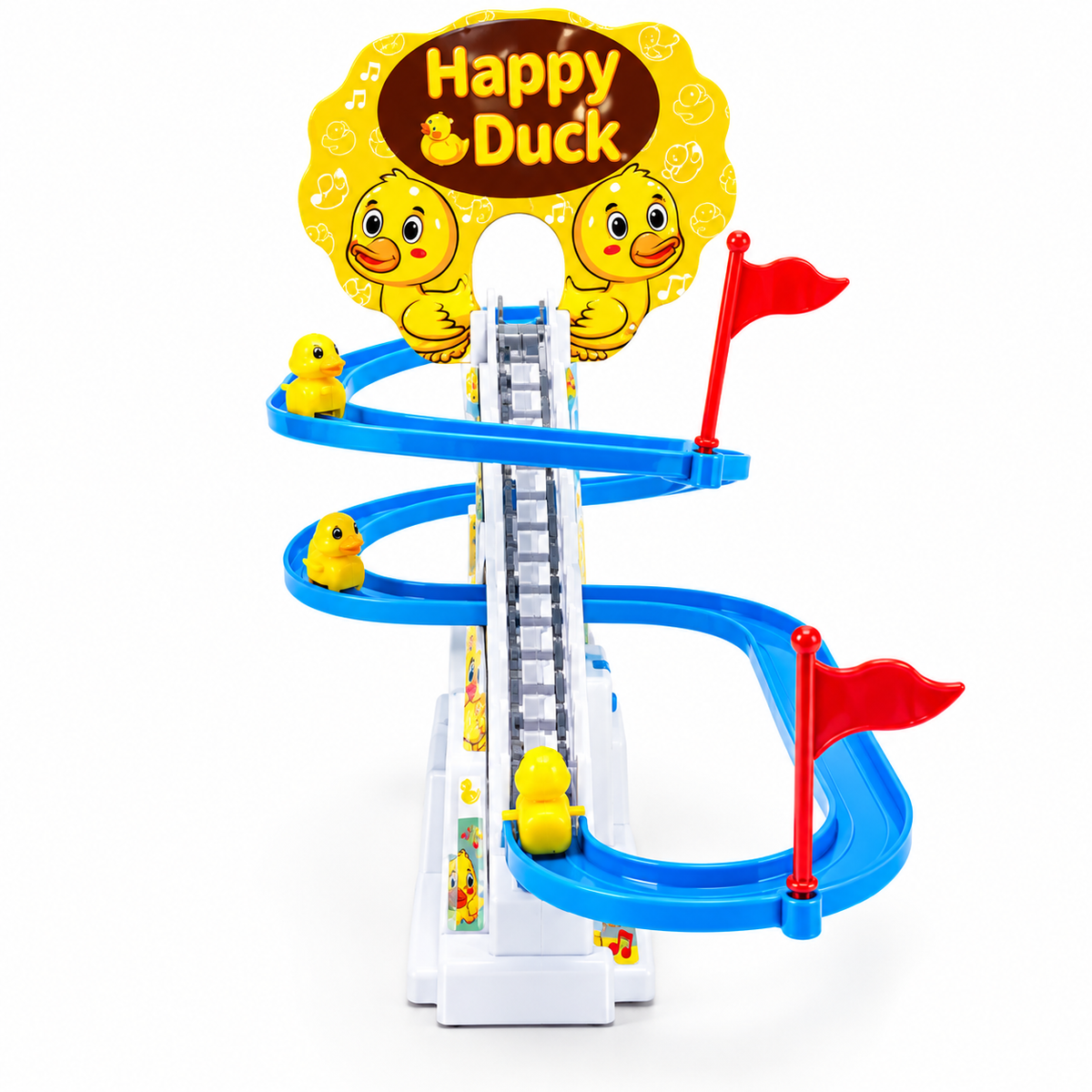 Duck Track Electric Slide Toy - Automatic Climbing Stair Duck with Music, Lights & Slide Track for Kids