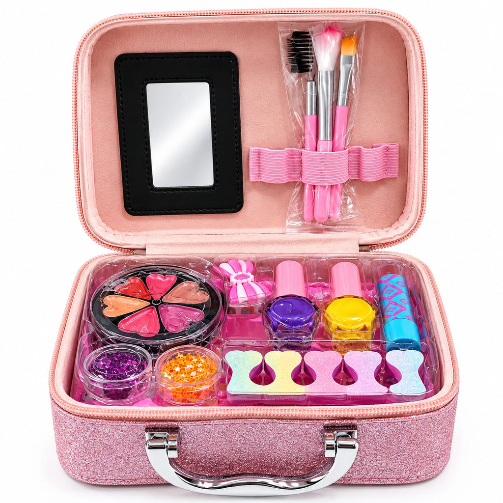Mermaid 2-in-1 Kids Makeup and Jewelry Set - Glitter Pretend Beauty Case with Cosmetic Toy Kit for Girls