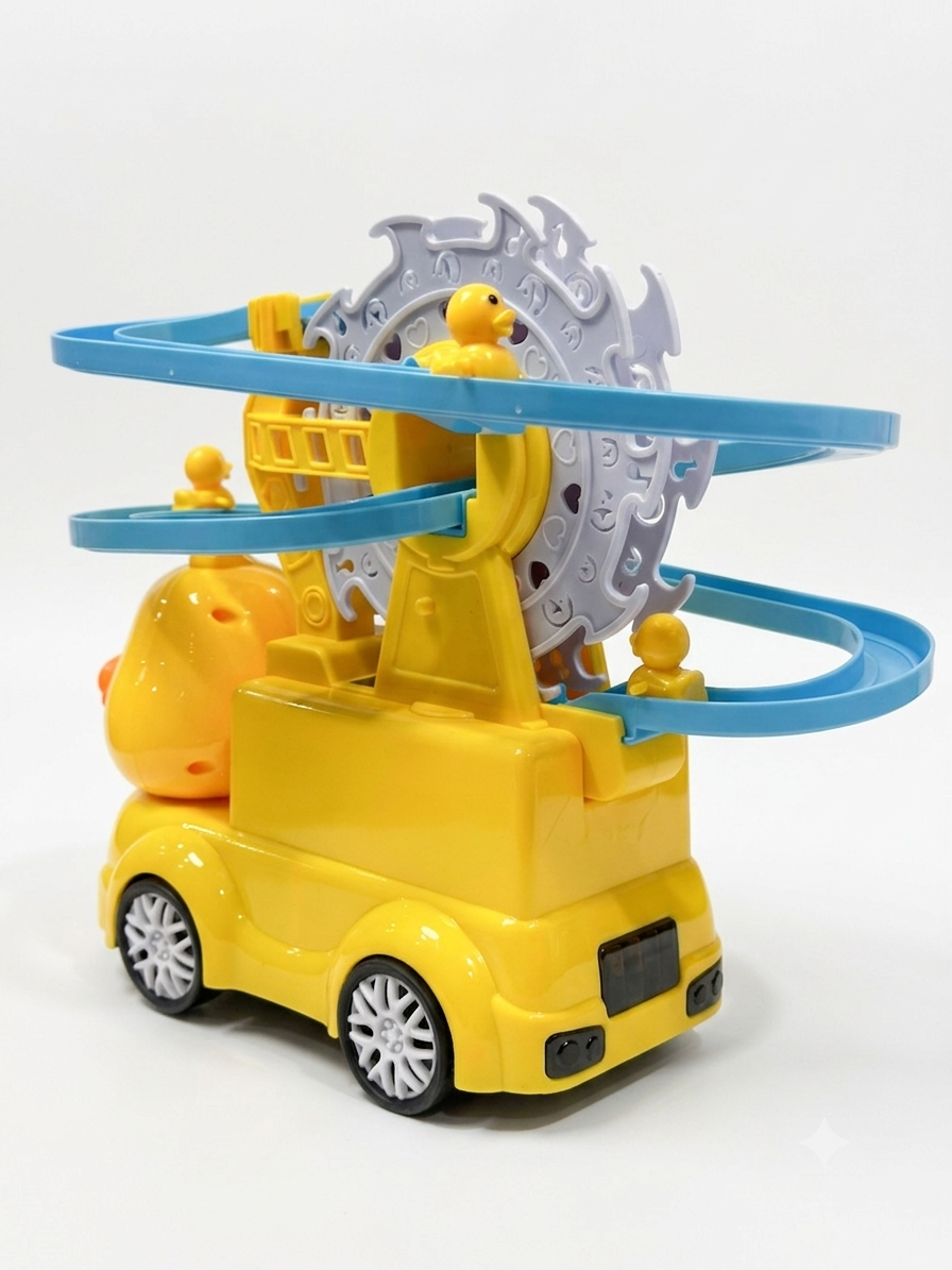 Electric Duck Chasing Game Toy Set - Automatic Climbing Escalator Toy Truck with Small Yellow Ducks for Toddlers