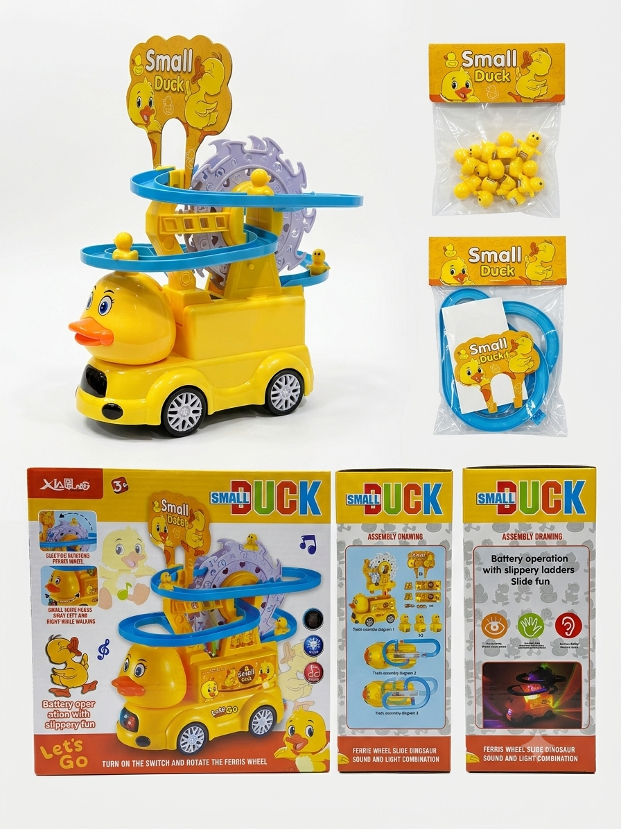 Electric Duck Chasing Game Toy Set - Automatic Climbing Escalator Toy Truck with Small Yellow Ducks for Toddlers