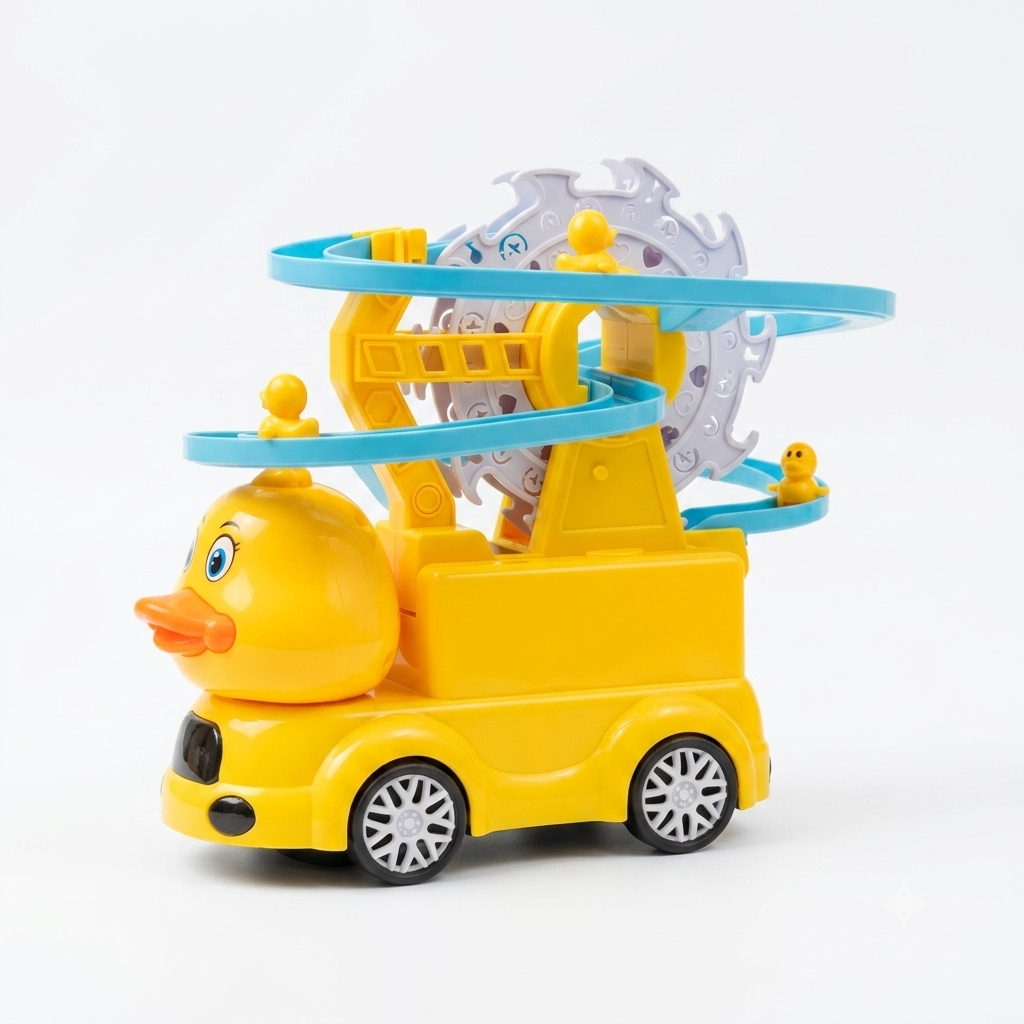 Electric Duck Chasing Game Toy Set - Automatic Climbing Escalator Toy Truck with Small Yellow Ducks for Toddlers