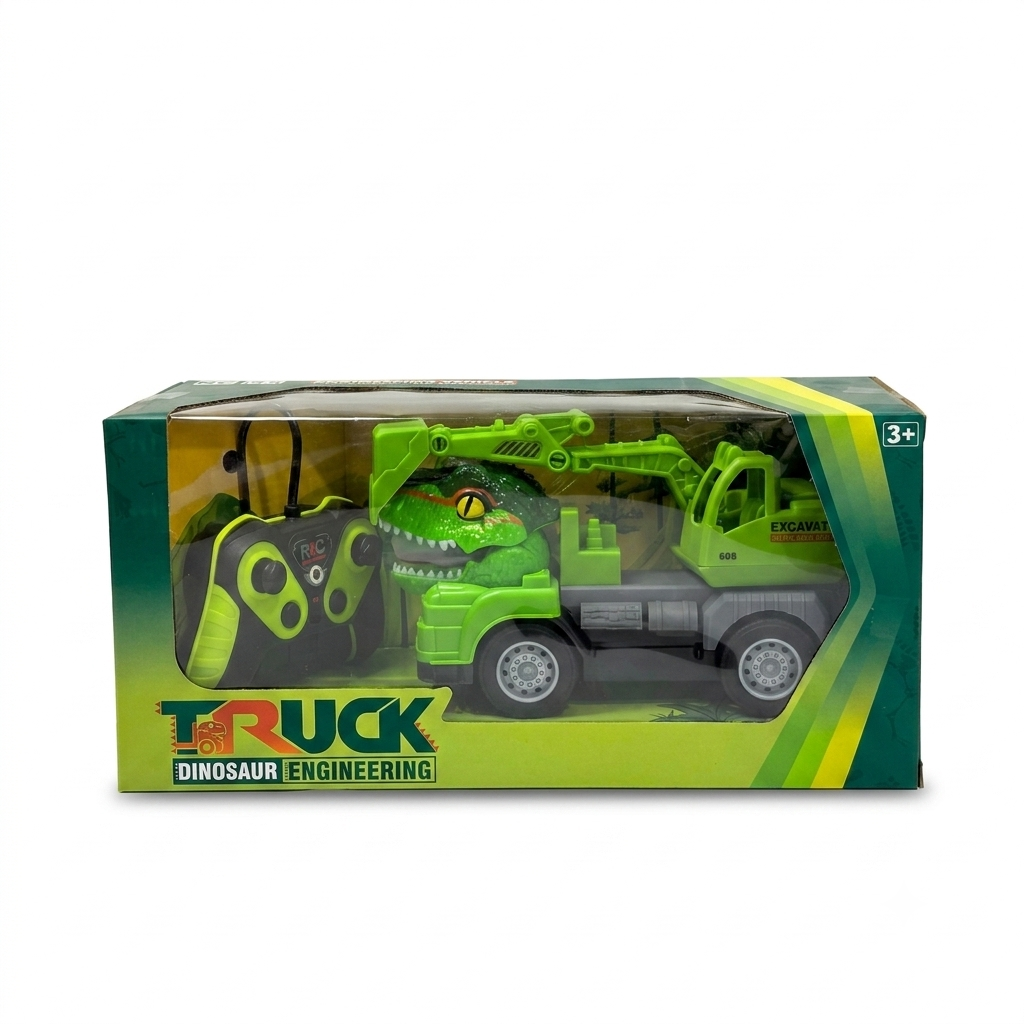 Rechargeable RC Dinosaur Construction Truck – Electric Excavator Toy with Remote Control & Lights