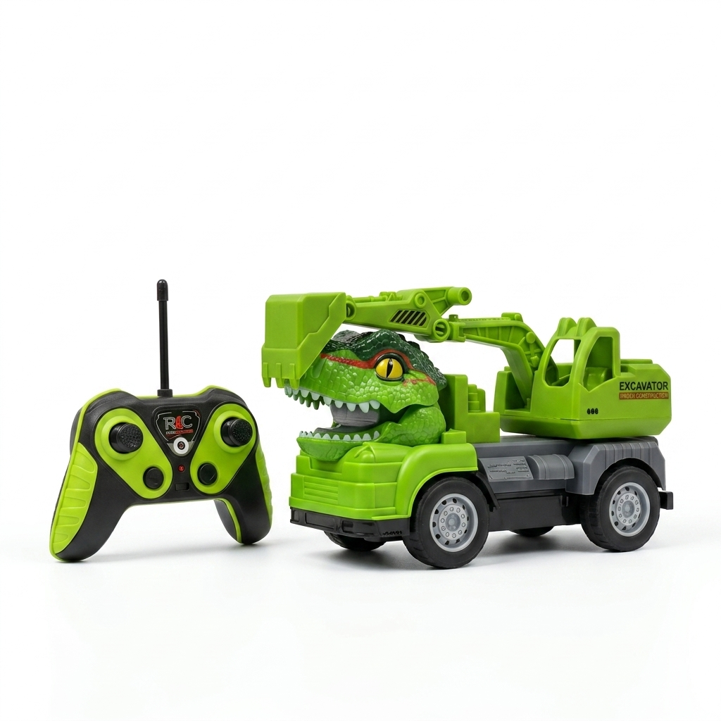 Rechargeable RC Dinosaur Construction Truck – Electric Excavator Toy with Remote Control & Lights