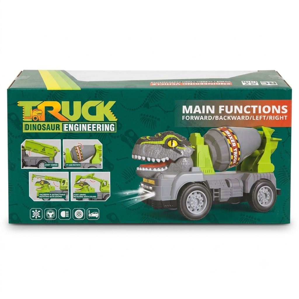 Rechargeable RC Dinosaur Construction Truck – Electric Excavator Toy with Remote Control & Lights