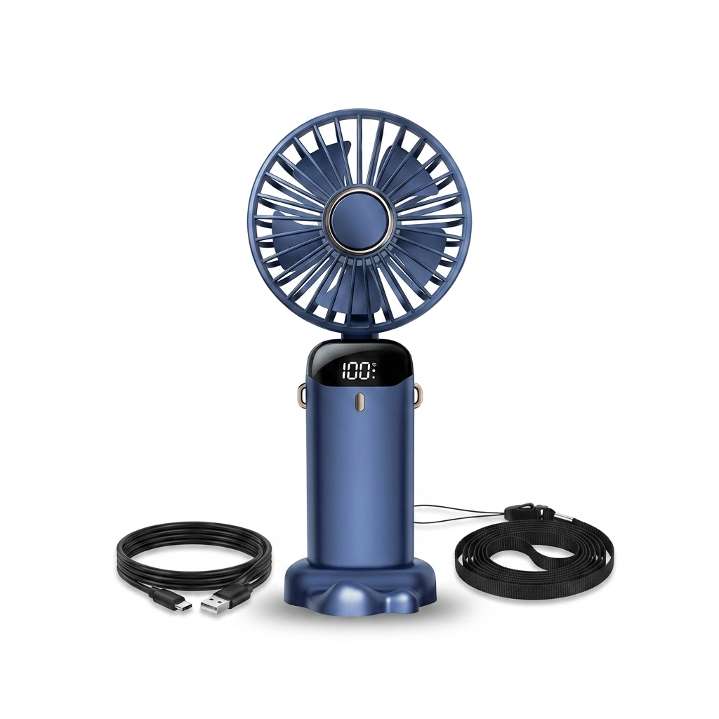 Mini Rechargeable Handheld Fan | USB Charging | Portable Desk & Travel Fan with LED Display | Foldable & 5 Speed Modes