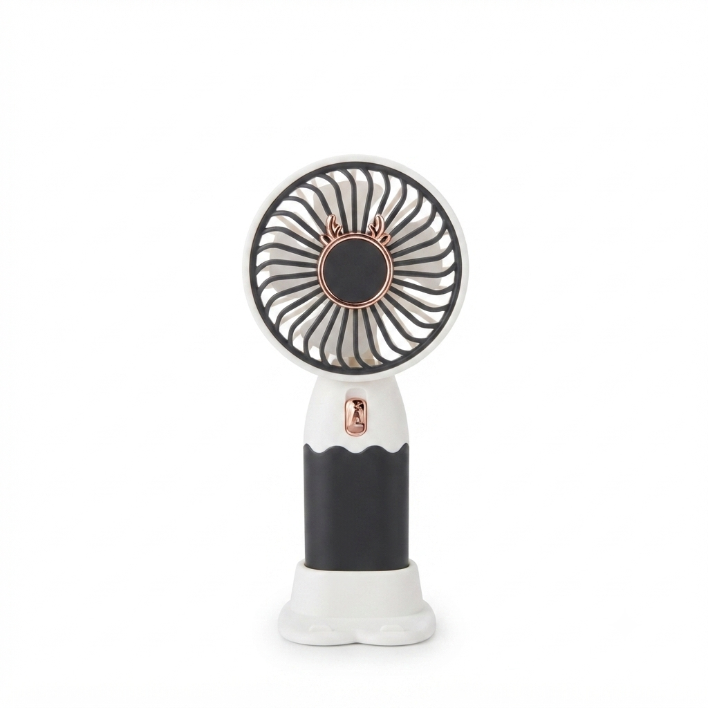 Cute Bear-Eared Handheld Mini Fan – Portable Rechargeable USB Desk Fan with Stand, Travel-Friendly Personal Cooling Fan