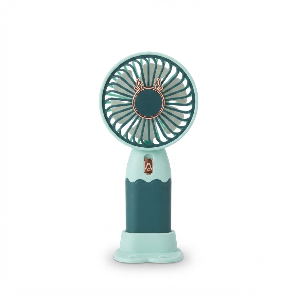 Cute Bear-Eared Handheld Mini Fan – Portable Rechargeable USB Desk Fan with Stand, Travel-Friendly Personal Cooling Fan
