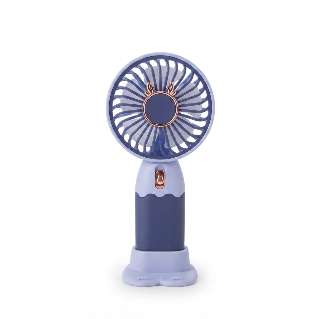 Cute Bear-Eared Handheld Mini Fan – Portable Rechargeable USB Desk Fan with Stand, Travel-Friendly Personal Cooling Fan