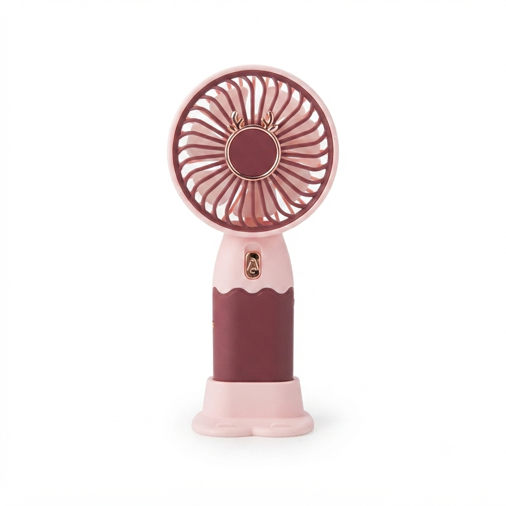 Cute Bear-Eared Handheld Mini Fan – Portable Rechargeable USB Desk Fan with Stand, Travel-Friendly Personal Cooling Fan