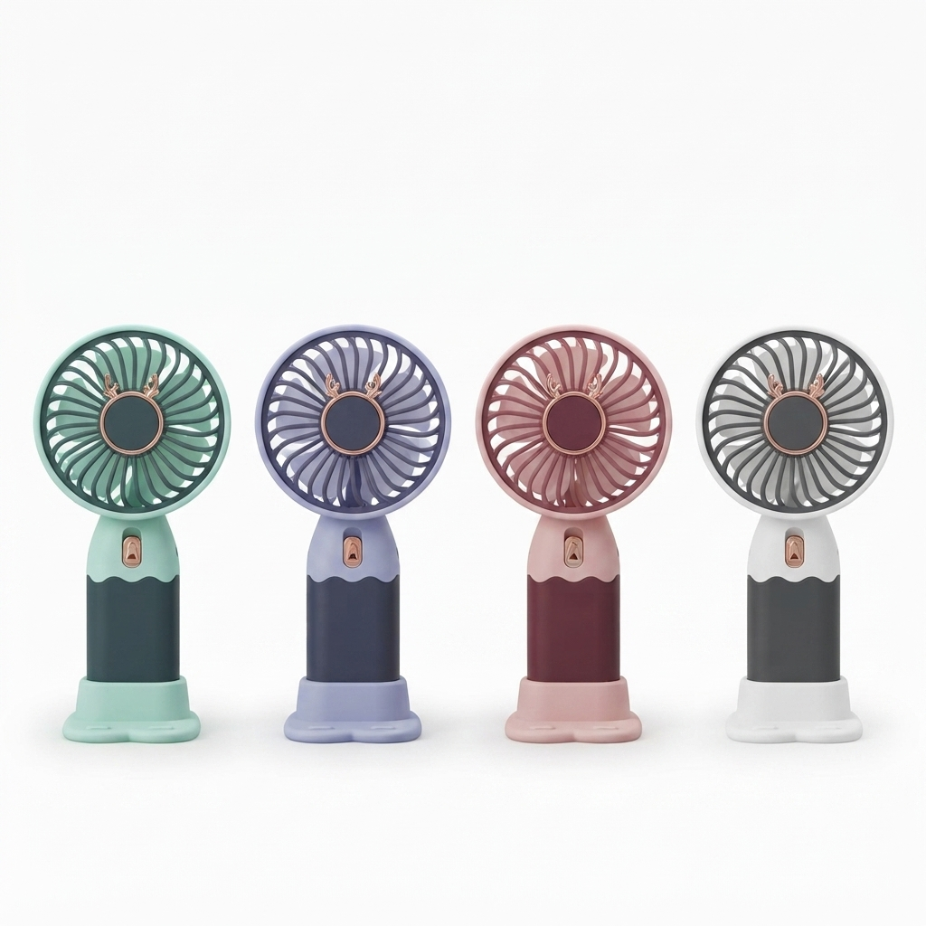 Cute Bear-Eared Handheld Mini Fan – Portable Rechargeable USB Desk Fan with Stand, Travel-Friendly Personal Cooling Fan