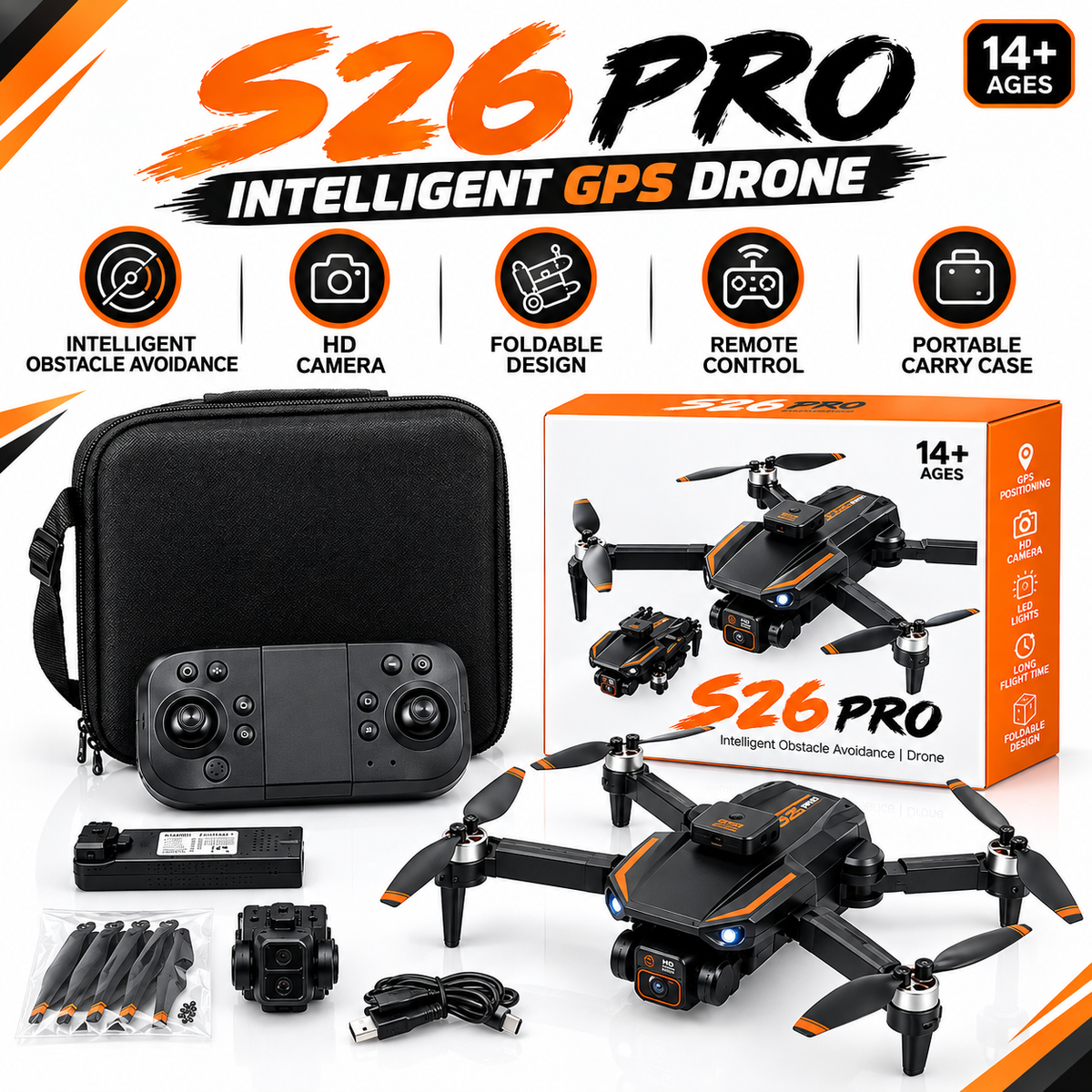 S26 Pro Foldable Drone – 4K Dual HD Camera, Brushless Motors & 360° Obstacle Avoidance (With Storage Bag)